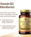 Solgar Vitamin B2 (Riboflavin) 100Mg 100 Vegetable Capsules - Energy Metabolism Healthy Nervous System - Non-Gmo Vegan Gluten Free Dairy Free Kosher 100 Servings