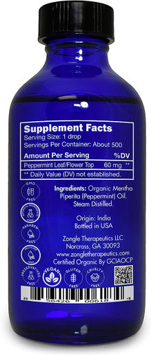 Zongle USDA Certified Organic Peppermint Oil, Safe To Ingest, Mentha Piperita, 1 oz