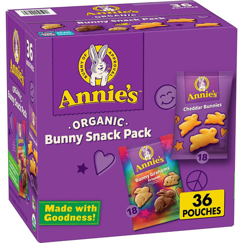 Annie's Organic Friends Bunny Grahams, Chocolate Chip, Chocolate, and Honey Baked Graham Snacks, 11.25 oz