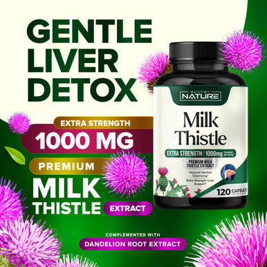 Built Nature Milk Thistle 1000Mg - Liver Detox Supplement With Silymarin Extract & Dandelion Root Gentle Herbal Liver Cleanse For Men & Women - Liver Health Support - Non-Gmo - 120 Veggie Capsules