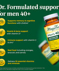 MegaFood Men'S 40+ Advanced Multivitamin For Men - Dr-Formulated - Choline Vitamin B Vitamin C Vitamin D Zinc & Real Food Brain Health Immune Support Vegetarian Supplement 60 Tabs -30 Servings