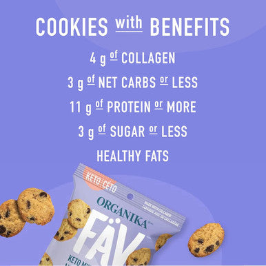 Organika Fav Keto Mini Cookies-Double Chocolate- Low Carb, Collagen Protein, Gluten-, Healthy Snack- 90G Pouch