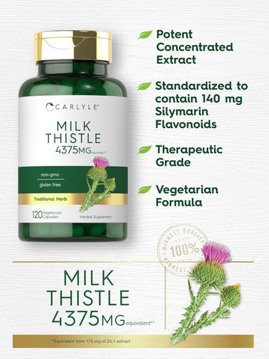 Carlyle Milk Thistle Supplement 4375Mg 120 Capsules High Potency Extract Vegetarian, Non-Gmo, Gluten Free