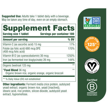 MegaFood Blood Builder - Iron Supplement Clinically Shown To Increase Iron Levels Without - Iron Supplement For Women With Vitamin C Vitamin B12 And Folic Acid - Vegan - 180 Tabs