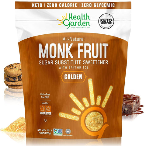 Health Garden Monk Fruit Sweetener, Golden, 15oz Bag ÃƒÂ¢Ã¢â€šÂ¬Ã¢â‚¬Å“ 1:1 Monk Fruit Sugar Substitute with Erythritol ÃƒÂ¢Ã¢â€šÂ¬Ã¢â‚¬Å“ Zero Calorie Monkfruit Sweetener Pure ÃƒÂ¢Ã¢â€šÂ¬Ã¢â‚¬Å“ Ideal for Baking, Keto Friendly, Non-GMO, Kosher