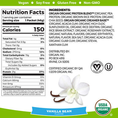 Orgain Organic Plant Based Protein Powder Travel Pack Vanilla Bean Vegan Low Net Carbs Organic Plant Based Protein Powder Travel Pack Creamy Chocolate Fudge Vegan Low Net Carbs 10 Count