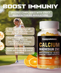 Calcium Magnesium Zinc Gummies With Vitamin D3 & K2 - High Potency Enhanced Absorption -60 Orange Gummies Flavored.