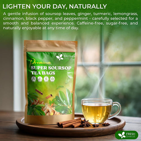 FreshDrinkUS, Premium 50 Mulberry Leaf Tea Bags, 100% Natural & Pure from Mulberry Leaves. Herbal Tea. Made with Natural Material Tea Bags. No Sugar, No Caffeine, No Gluten, Vegan.