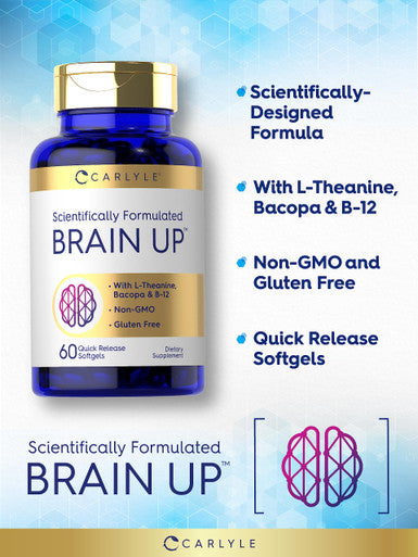 Carlyle Brain Up Supplement 60 Softgels With L-Theanine Bacopa & B-12 Non-Gmo Gluten Free