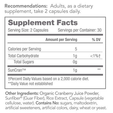 Tomorrow's Nutrition, SunCran, Organic Natural Cranberry Juice Powder for Urinary Tract and Gut Health, Vegan, 60 Capsules (30 Servings)