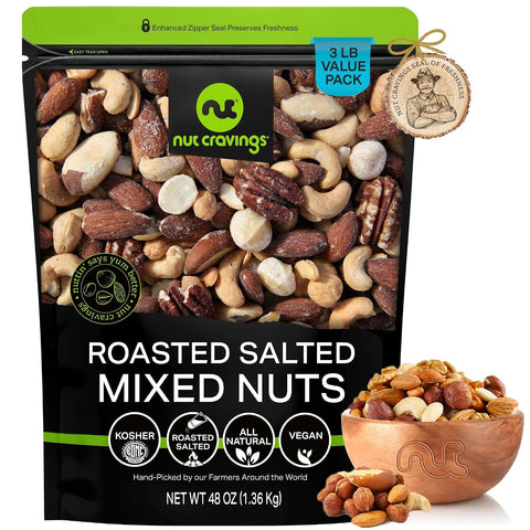 NUT CRAVINGS - Roasted & Salted Mixed Nuts - Brazils, Brazil, Pecan, Almond, Hazelnut, Cashew (16oz - 1 LB) Packed Fresh in Resealable Bag - Food Assortments