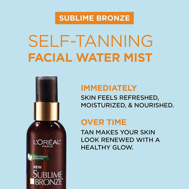 L'Oreal Paris Sublime Bronze Self Tanning Facial Mist Water-Based Formula Coconut Water & Vitamin E 3 Fl. Oz