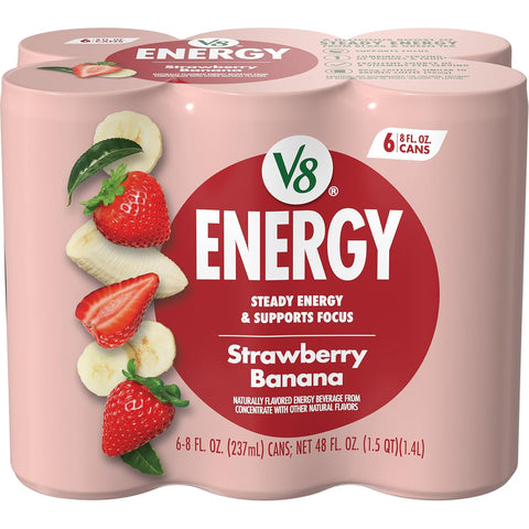 V8 Energy Strawberry Banana Juice Energy Drink, 8 fl oz Can (24 Pack)