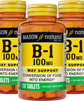 Mason Natural Vitamin B1 (Thiamin) 100 mg - Healthy Conversion of Food into Energy, Supports Nerve and Immune Health, 100 Tablets (Pack of 3)