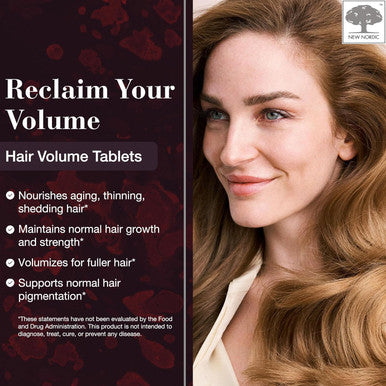 Nordic Hair Volume Tablets, 3000 Mcg Biotin & Biopectin Apple Extract, Hair Vitamins To Support Natural Hair Growth, 90 Count (Pack Of 1)