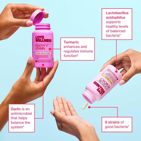 Love Wellness Healthy V Vitamin Women'S Vaginal Health Supplement Ph Balance Gut Health & Immune Support Supplement Balance Of Candida Yeast With Turmeric Garlic & Coconut Oil 30 Count