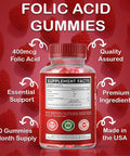 Folic Acid Gummies 400Mcg - Essential Prenatal & Pregnancy Gummy For Women, Moms & Baby To Be - 60 Raspberry Flavored Folate Gummy Vitamins - Made In The Usa