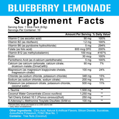 5% Nutrition Hydrate STK Hydration Stick Packets | Free Sport Electrolyte Powder Mix Packets with Coconut Water (Blueberry Lemonade) (10 Count)