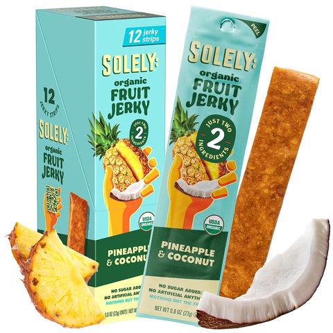 Solely - Organic Mango Fruit Jerky - 12 Individually Wrapped Fruit Strips - Fruit Leather Made from Dried Fruits - Healthy Snacks, Vegan - 0.8oz (23g)