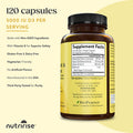 NutriRise Vitamin K2 + D3 Supplement with Calcium & BioPerine - Shine & Flow - 120ct - 5000 IU: Gluten-Free, Immune & Energy Support, Vegetarian Capsules to Promote Bone Health & Joint Comfort