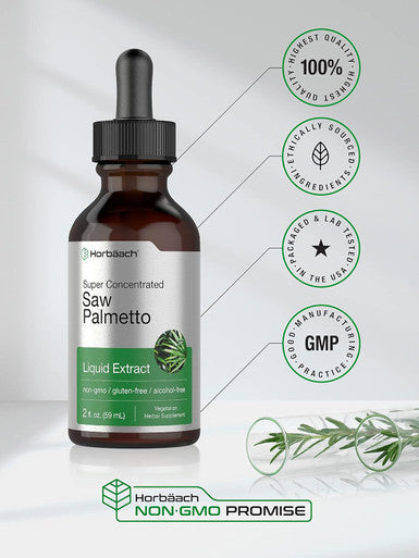 HorbAach Saw Palmetto Liquid Extract 2 Fl Oz Alcohol Vegetarian, Non-Gmo, Gluten Herb Supplement