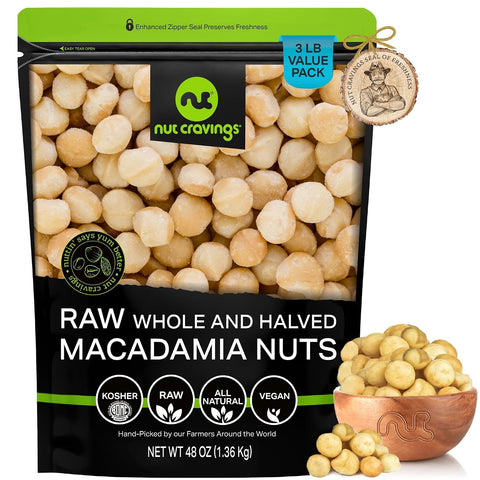 NUT CRAVINGS - Roasted & Salted Macadamia Nuts - No Shell, (32oz - 2 LB) Bulk Nuts Packed Fresh in Resealable Bag - Healthy Protein Food Snack, Food Assortments Hazelnut