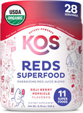 Kos Reds Superfood Powder For Antioxidants - Usda Certified Organic Beet Root Goji Berries Acai Pomegranate Coconut Water & Digestion Enzymes- Goji Berry Popsicle Flavor Juice Mix - 28 Servings