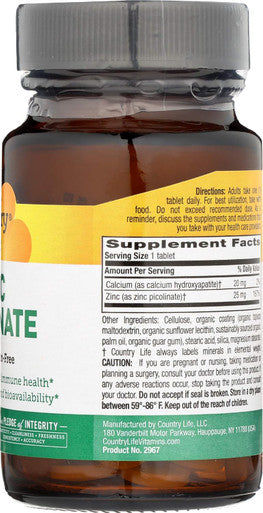 Country Life Zinc Picolinate 25 Mg - Superior Absorption Zinc Supplement For Immune Support, Prostate Health & Cellular Wellness - Certified Gluten-Free, Vegan & Halal, Non-Gmo - 100 Tablets