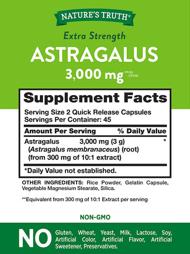 Astragalus Root Extract 3000mg | 90 Capsules | Extra Strength | Non- GMO, Gluten Supplement | by Nature's Truth