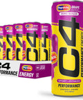 Cellucor C4 Performance Energy Drink | Strawberry Blast | Zero Sugar Carbonated Preworkout Energy | 200mg Caffeine with Beta Alanine | 16 Fl Oz (12 Pack)