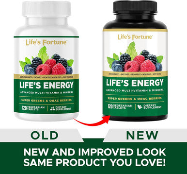 Life's Fortune Life's Energy Advanced Multi-Vitamin and Mineral for Men & Women Non-GMO - Super Greens - ORAC Berries - AntiOxidants - Enzymes - Iron Free - GMP Tested 120 Veggie Tablets
