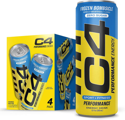 C4 Performance Energy Drink, Cherry Popsicle, Zero Sugar Carbonated Preworkout Energy, 200mg Caffeine with Beta Alanine, 16 Fl Oz (12 Pack)