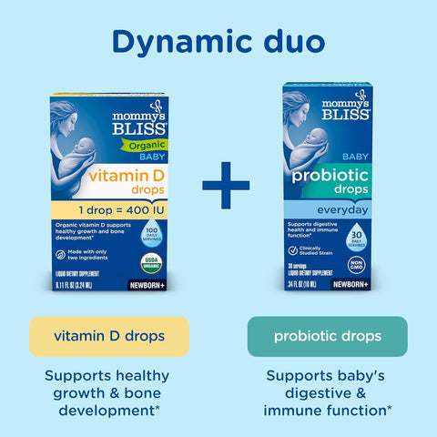 Mommys Bliss Organic Baby Vitamin D Drops Promotes Healthy Growth and Bone Development Age Newborn+ 0.11 Fl Oz (100 Servings) Pack of 2
