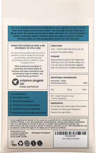 INNOPURE Zinc Tablets 50mg - One a Day (120 Tablets) High Strength Supplement, Vegan Society Approved, UK Made