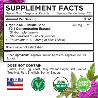 Farmhaven Usda Organic Milk Thistle Capsules 30X Concentrated Seed Extract & 80% Silymarin Standardized - Supports Liver Function And Overall Health Non-Gmo 120 Veggie Capsules