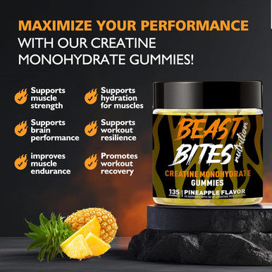 BEAST BITES Nutrition Creatine Monohydrate Gummies for Men & Women - 5g of Creatine Monohydrate per Serving - Sugar Free,Vegan, Pineapple Flavor, 135 Count (45 Servings)