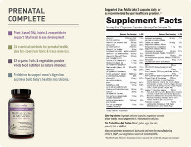 Naturewise Prenatal Whole Food Multivitamin For Women | Folate, Vegetarian Dha, Non-Constipating Iron, Plant-Based Calcium, Lutem