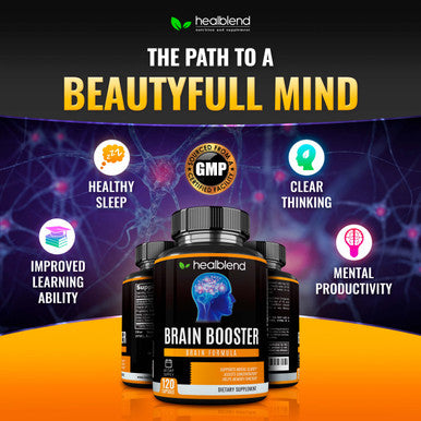 Brain Booster Supplement, Non-GMO Dietary Supplement, Supports Memory, Cognitive Function & Mental Clarity, Improve Concentration & Alertness, 120 Capsules
