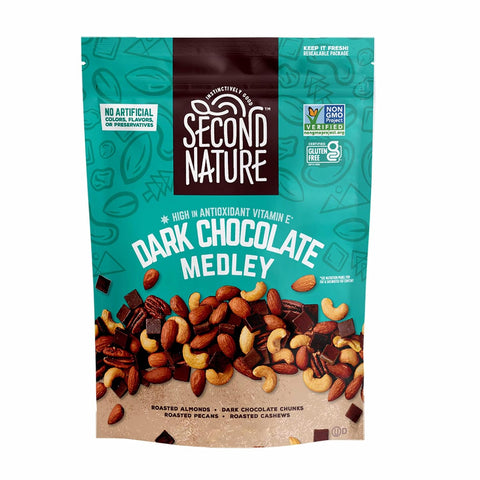 Second Nature Wholesome Medley Trail Mix - 12 Count, 2.25 oz Individual Snack Packs, Certified Gluten-Free Ã¢â‚¬â€œ Dark Chocolate, Dried Fruit and Nut Trail Mix, Ideal for Travel Snacks