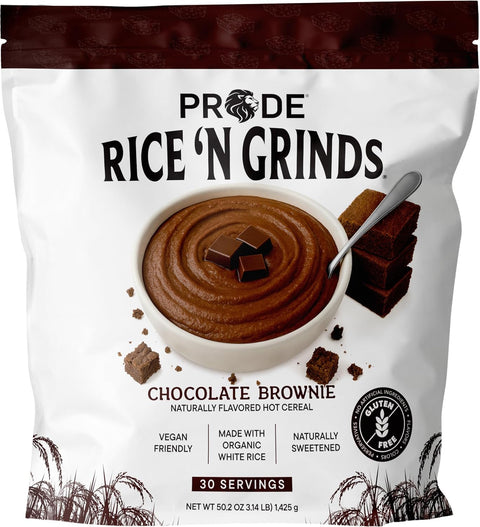 Pride Foods Rice 'N Grinds Hot Cereal - Gluten-Free, Non-GMO, Vegan-Friendly, Natural Rice Breakfast, Quick & Easy Hot Meal, Low-Fat Comfort Food, 30 Servings, Apple Pie