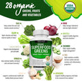Organic Super Greens Capsules Superfood Fruit Veggie Supplement - 28 Powerful Natural Ingredients With Alfalfa, Beet Root, Tart Cherry & Ginger For Immune & Energy Support, For Men Women, 60 Tablets