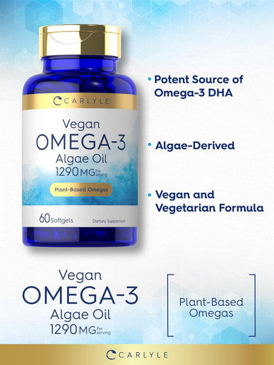 Carlyle Vegan Omega 3 Supplement | 1290 mg | 60 Softgels | Plant Based | Non-GMO & Gluten | from Algae Oil