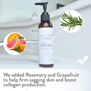 Eva Naturals Anti-Aging Glycolic Acid Cleanser (6 oz) - Acne Treatment and Exfoliating Face Wash to Reduce Wrinkles and Improve Skin's Moisture and Glow - With Alpha Hydroxyl Acid, Aloe and Vitamin E