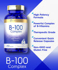 Carlyle B-100 Complex Vitamin | 250 Capsules | Non-GMO Gluten Supplement