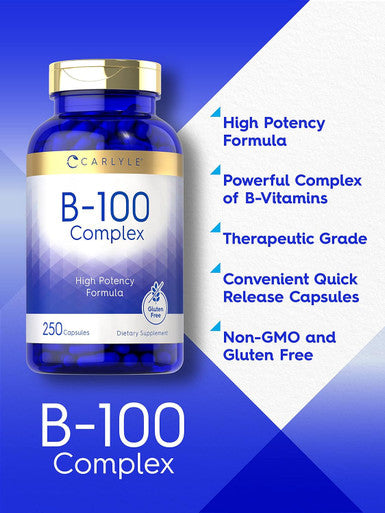 Carlyle B-100 Complex Vitamin | 250 Capsules | Non-GMO Gluten Supplement