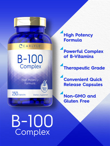 Carlyle B-100 Complex Vitamin | 250 Capsules | Non-Gmo, Gluten Free Supplement