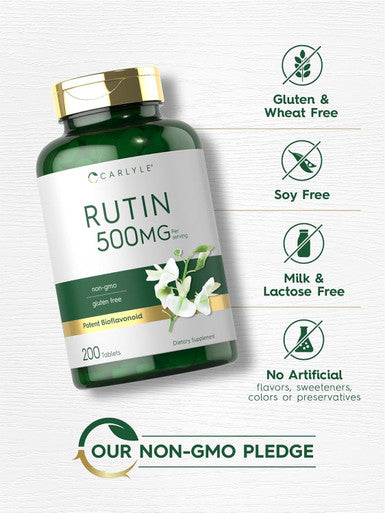 Carlyle Rutin Supplement 500mg | 200 Tablets | Vegetarian Non-GMO Gluten