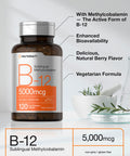 Horbaach B12 Sublingual Methylcobalamin 5000Mcg 120 Fast Dissolve Tablets Vegetarian Non Gmo And Gluten Free Supplement
