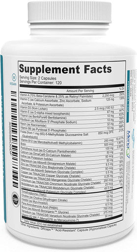 Methyl Multi Without Iron 240 Vegetable Capsules This Vegan Formula Features Activated Vitamin Cofactors and Folate as Quatrefolic 5MTHF Patented Albion TRAACS Chelated Mineral Complexes