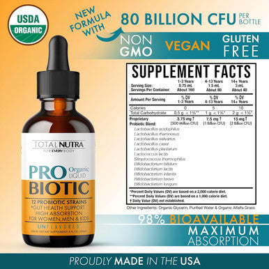 Liquid Probiotic For Women, Men, Kids, Toddler Probiotic: Usda Organic Probiotics, Vegan Probiotic Liquid & Alfalfa Blend + Acidophilus For Gut Health, Dairy Gluten Sugar , Non-Gmo Oral Probiotics